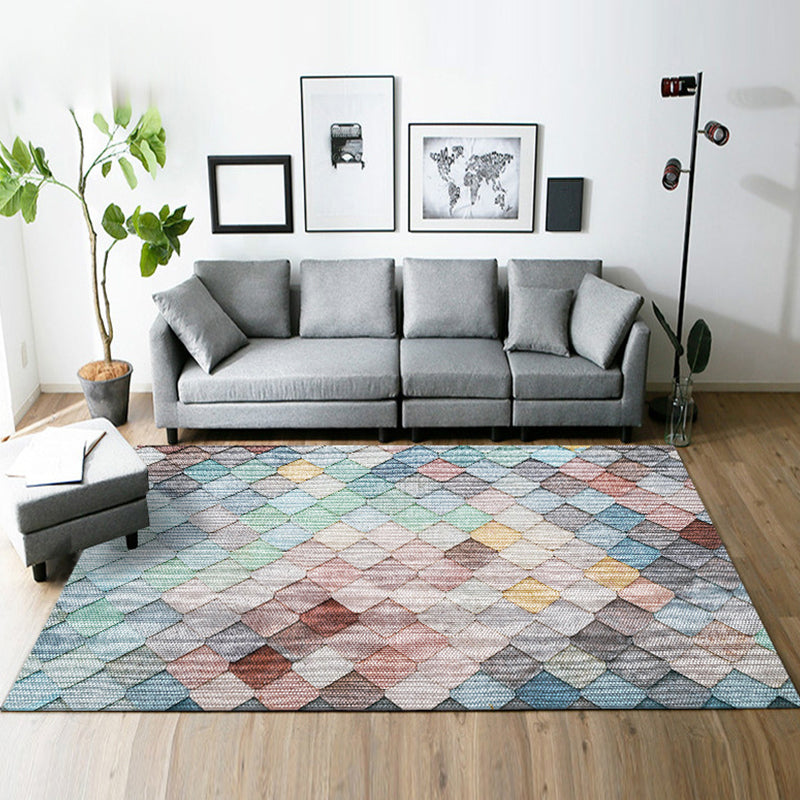 Yellow and Brown Bedroom Rug Modern Geometric Square Pattern Rug Polyester Stain Resistant Rug | Bowlift