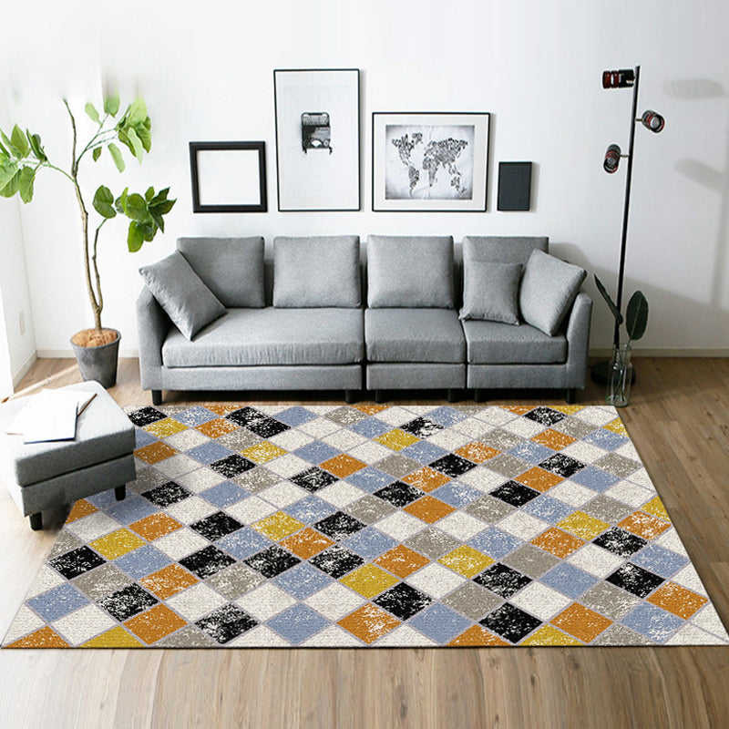 Yellow and Brown Bedroom Rug Modern Geometric Square Pattern Rug Polyester Stain Resistant Rug | Bowlift
