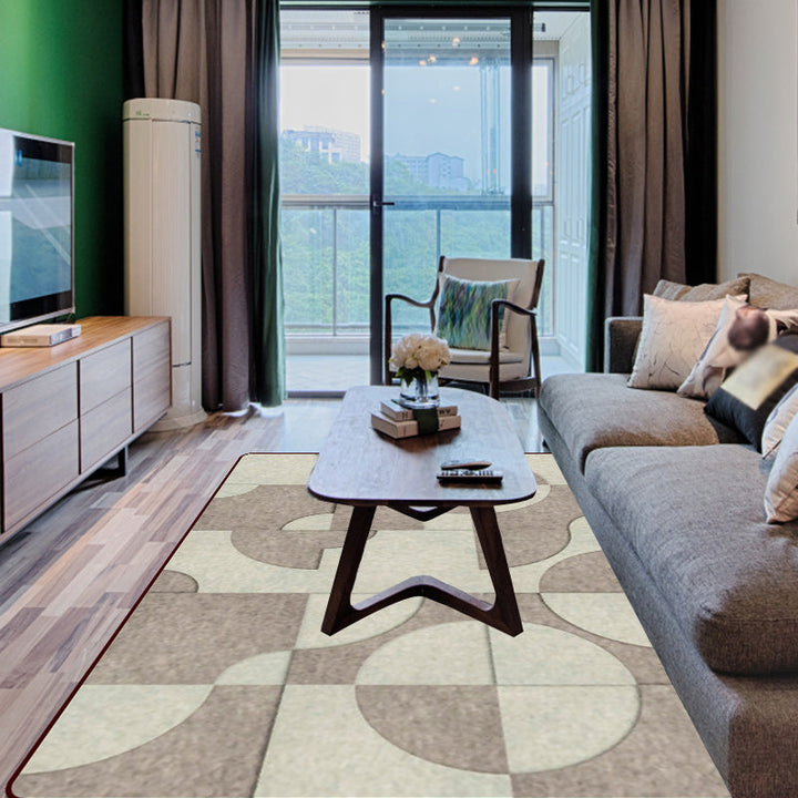 Brown Bedroom Rug Modern Color Block Circle Pattern Rug Polyester Machine Washable Rug | Bowlift
