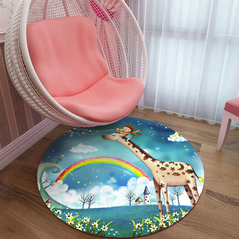 BowLift | Children's room rug in black and blue animal pig rabbit jellyfish print rug polyester stain-resistant rug