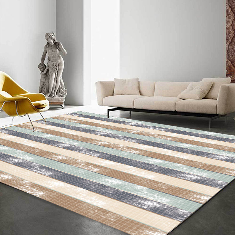 Simple modern rug in green and yellow striped pattern rug polyester stain-resistant rug for home decor | Bowlift
