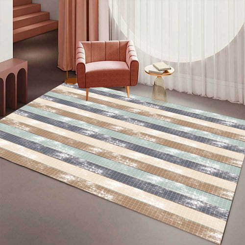 Simple modern rug in green and yellow striped pattern rug polyester stain-resistant rug for home decor | Bowlift