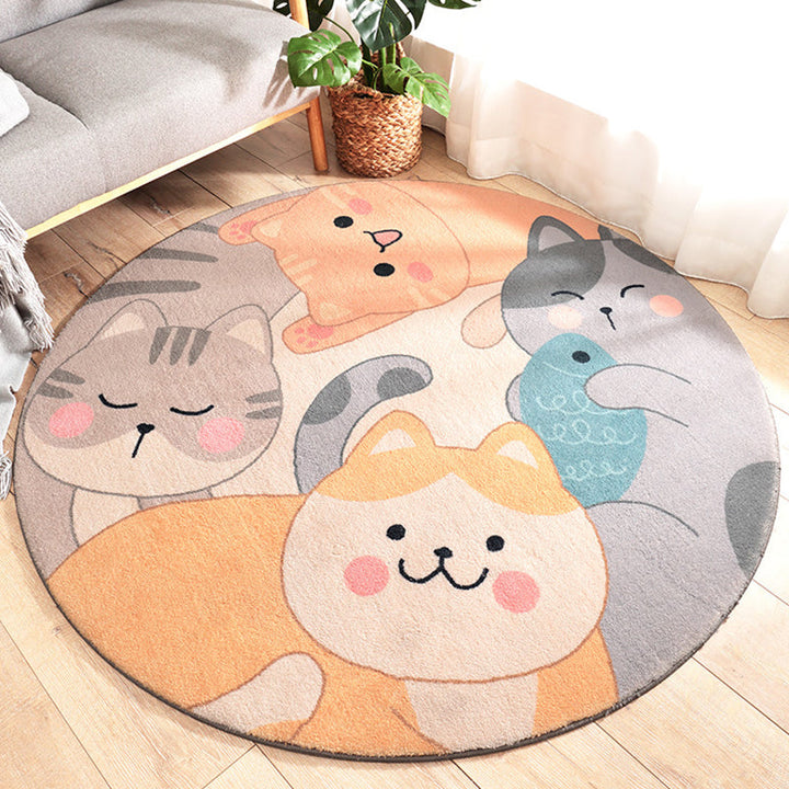 BowLift | Stylish children's rug in green and brown with animal cat, leopard, and rabbit pattern, washable wool rug for the children's room
