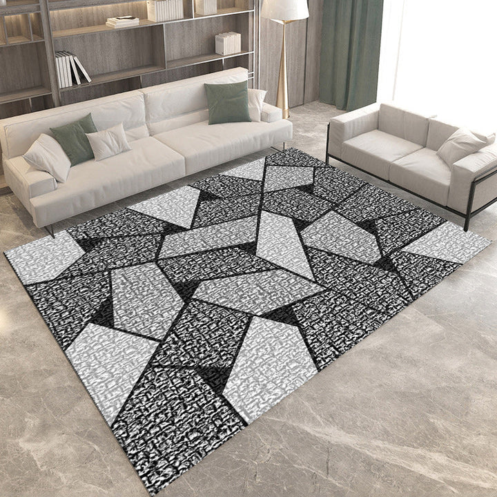 Modern living room rug in brown and green color block geometric print rug polyester non-slip backing rug for the area | Bowlift