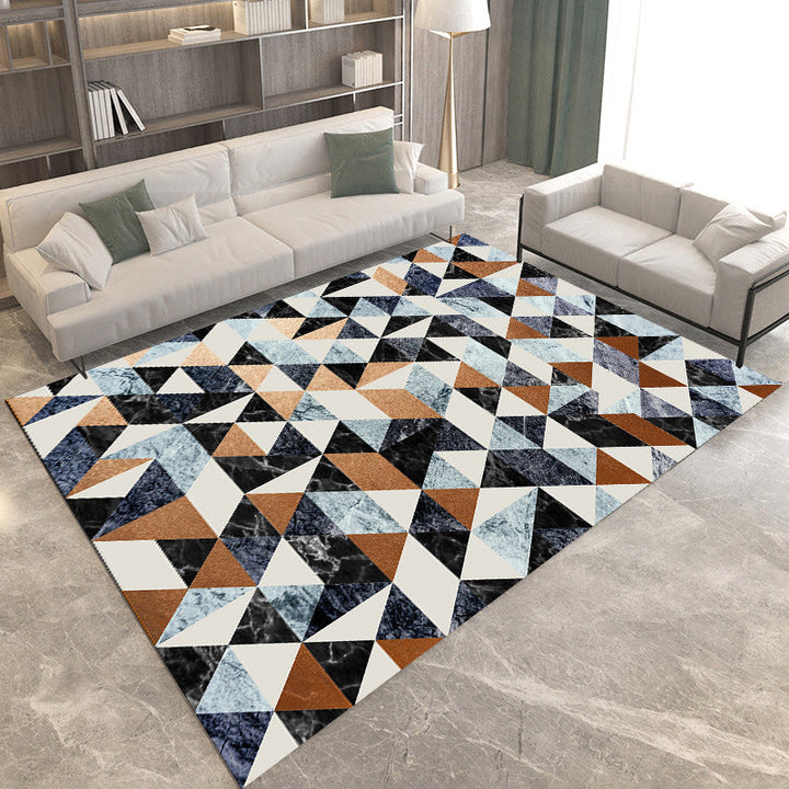 Modern living room rug in brown and green color block geometric print rug polyester non-slip backing rug for the area | Bowlift