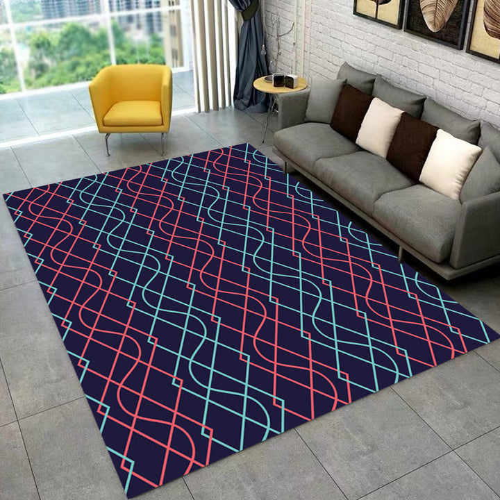 Black Bedroom Carpet Modern Geometry Diamond Curves Line Pattern Carpet Polyester Washable Carpet | Bowlift