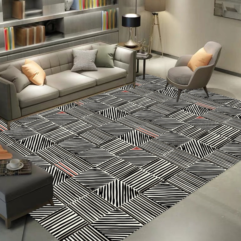Modern living room rug with black stripe print rug polyester anti-slip back rug | Bowlift