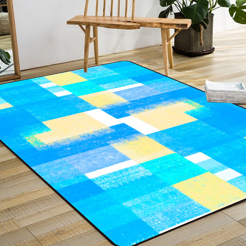 Blue and Brown Bedroom Rug Modern Abstract Painting Pattern Rug Polyester Non-Slip Back Rug | Bowlift