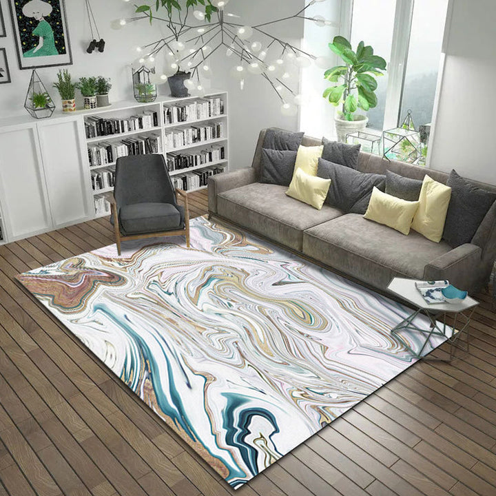 Simple modern rug in white and black abstract paint pattern rug polyester non-slip rug for home decor | Bowlift