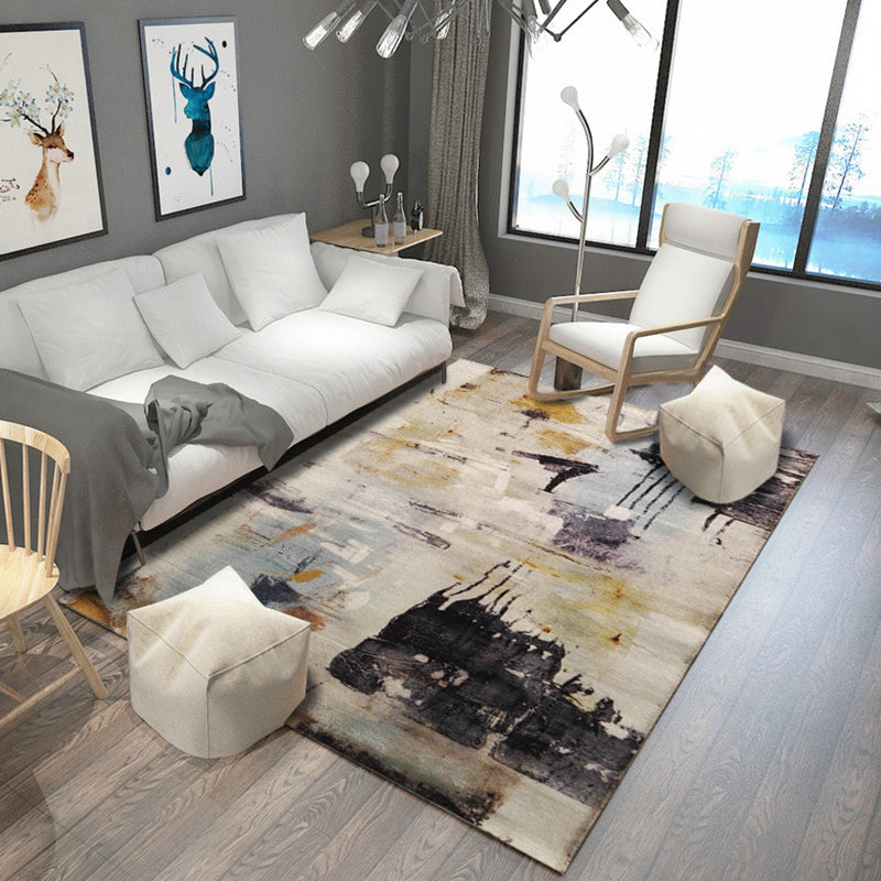 Blue and Brown Bedroom Rug Modern Abstract Painting Pattern Area Rug Polyester Pet-Friendly Rug | Bowlift