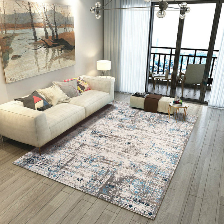 Blue and Brown Bedroom Rug Modern Abstract Painting Pattern Area Rug Polyester Pet-Friendly Rug | Bowlift