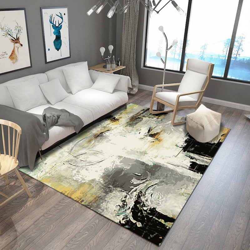 Modern rug for the living room in gray-blue abstract print rug Polyester non-slip backing rug | Bowlift