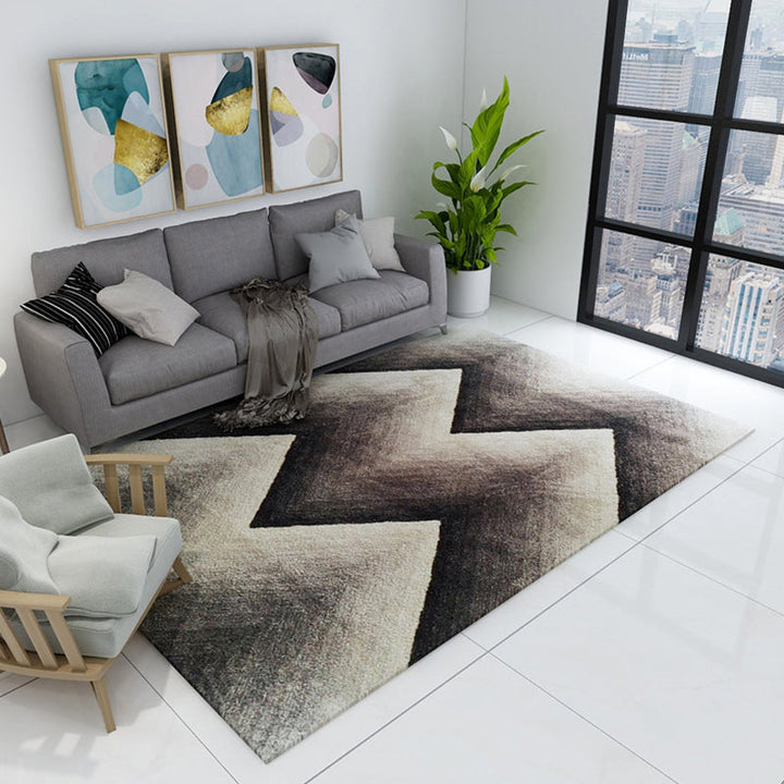 Nordic Modern Rug in Brown and Black with Abstract Stripe Pattern Rug Polyester Dirt-Repellent Rug for Home Decor | Bowlift