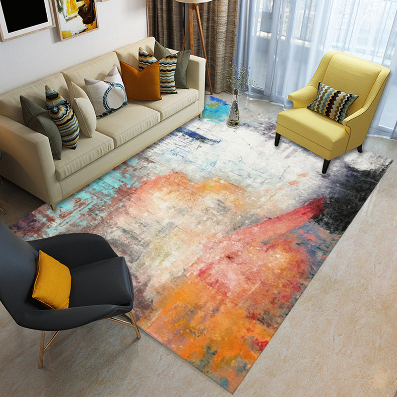 Blue and orange bedroom carpet modern abstract painting pattern carpet polyester stain-resistant carpet | Bowlift