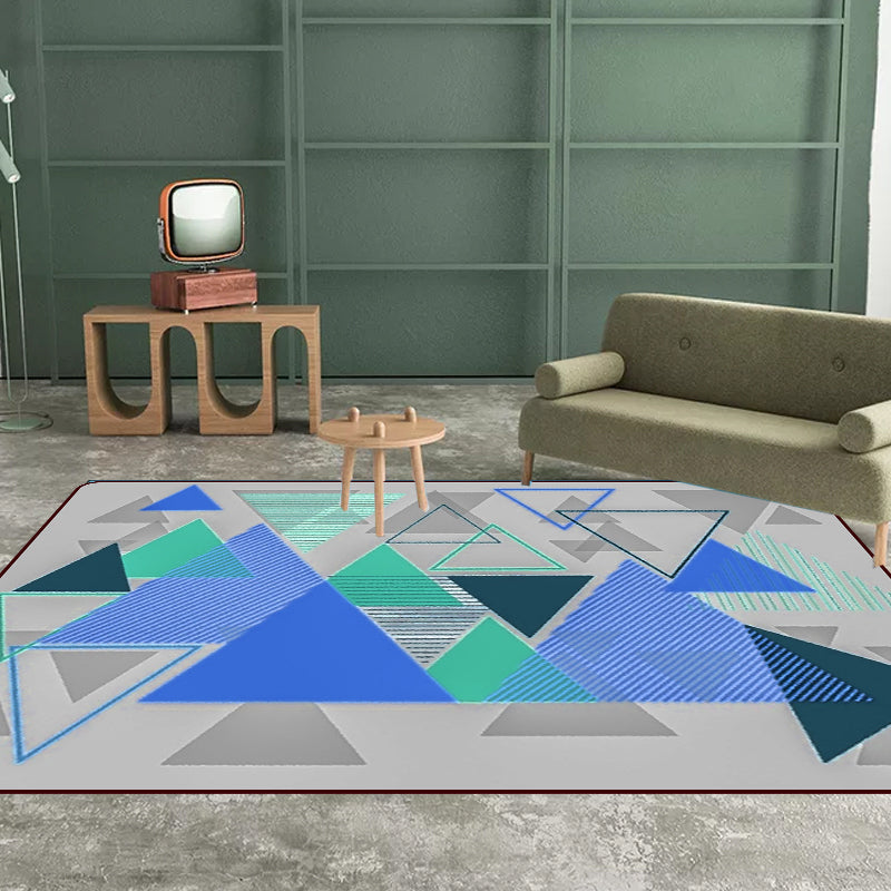 Modern living room rug in gray color block triangle print rug polyester machine washable rug | Bowlift