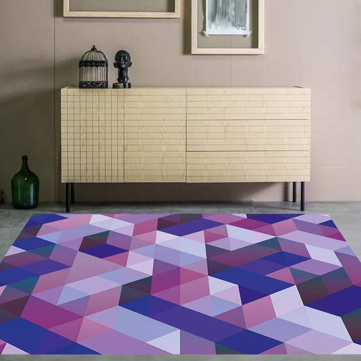 Casual modern rug in purple geometric triangle pattern rug polyester pet friendly rug for home decor | Bowlift