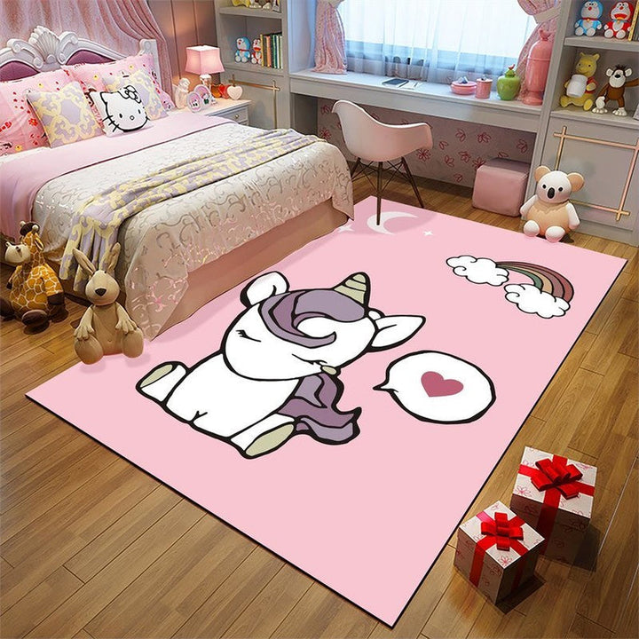 BowLift | Unique Children Carpet in Pink and Black Animal Unicorn Cat Pig Pattern Carpet Polyester Pet Friendly Rug for Kids Room