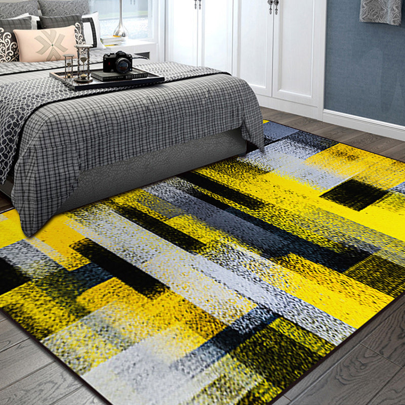 Black and Yellow Bedroom Rug Modern Abstract Painting Pattern Area Rug Polyester Washable Rug | Bowlift