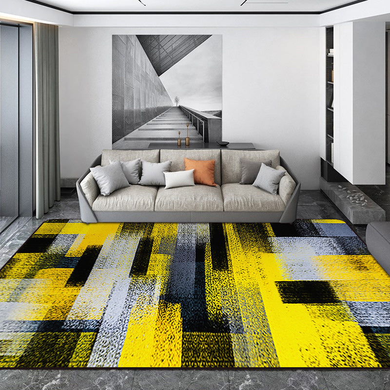 Black and Yellow Bedroom Rug Modern Abstract Painting Pattern Area Rug Polyester Washable Rug | Bowlift