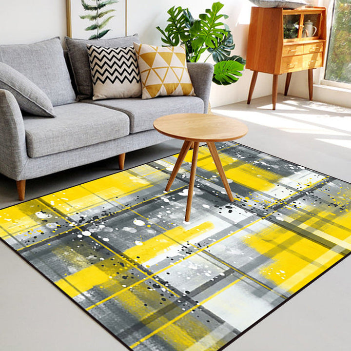 Black and Yellow Bedroom Rug Modern Abstract Painting Pattern Area Rug Polyester Washable Rug | Bowlift