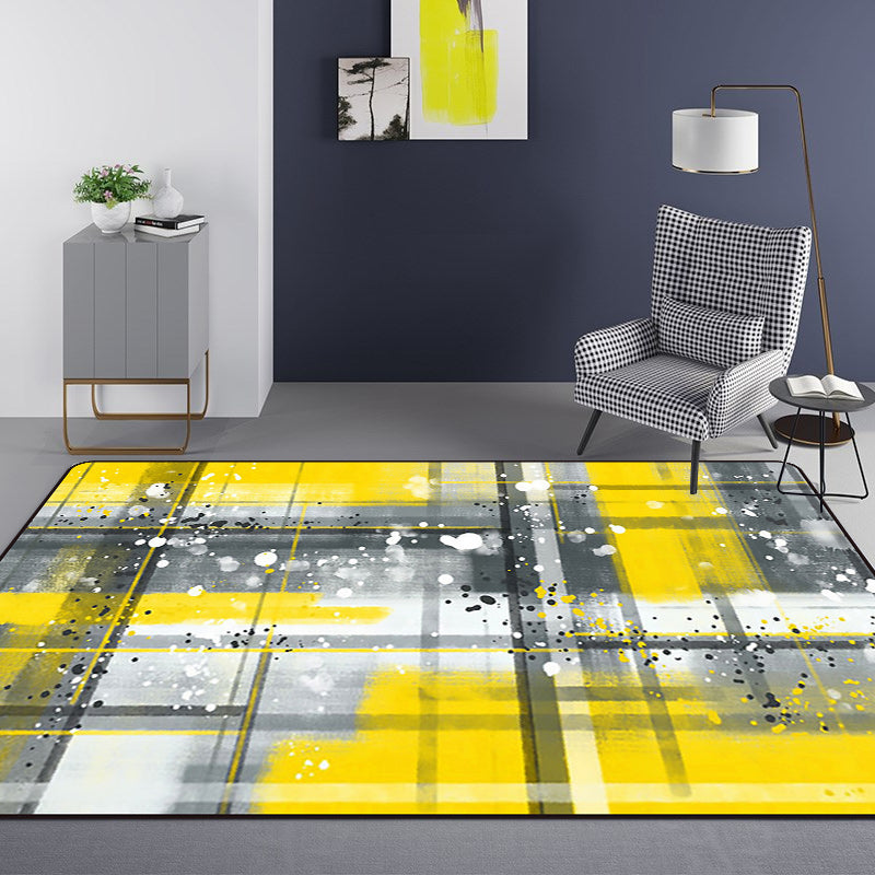 Black and Yellow Bedroom Rug Modern Abstract Painting Pattern Area Rug Polyester Washable Rug | Bowlift