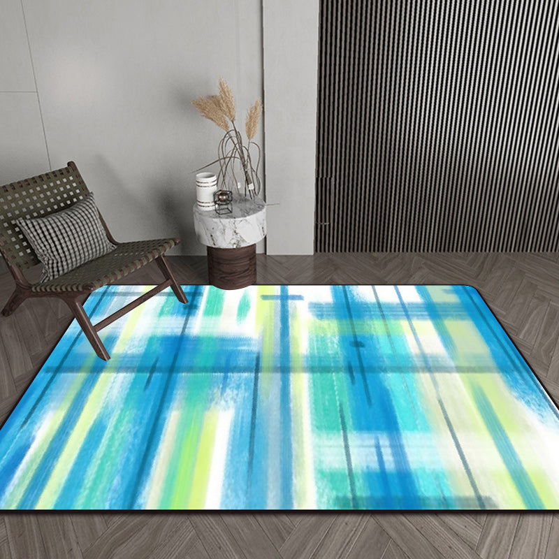 Modern living room rug in blue and purple with abstract stripe pattern Rug polyester non-slip washable rug | Bowlift