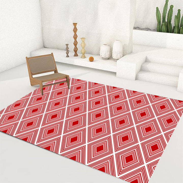 Red Bedroom Carpet Modern Checkered Pattern Diamond Pattern Rug Polyester Washable Stain Resistant Rug | Bowlift