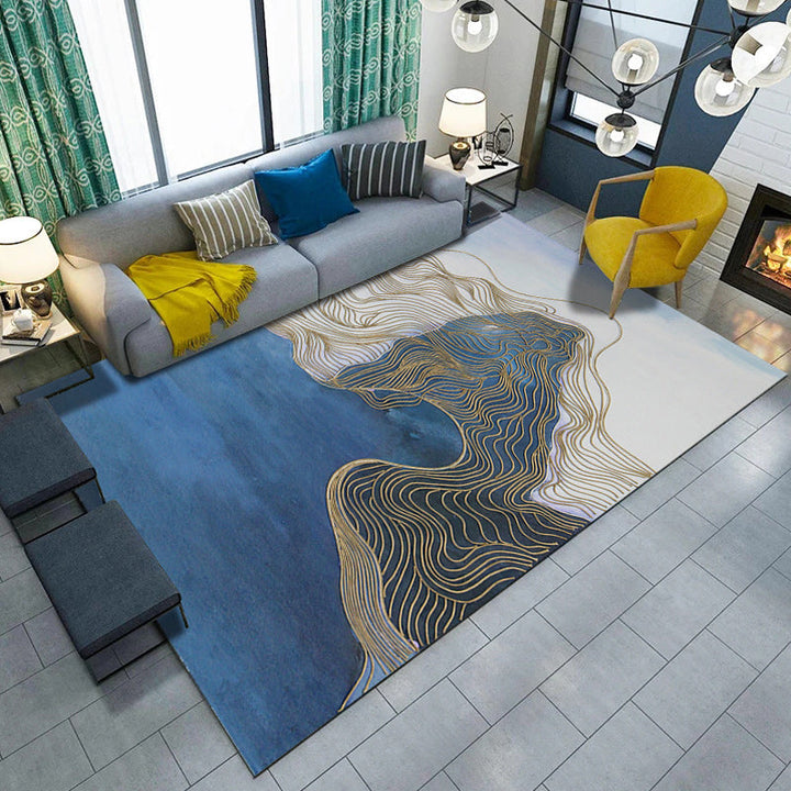 Green and blue bedroom rug Modern abstract twisted line pattern rug Polyester non-slip backing rug | Bowlift