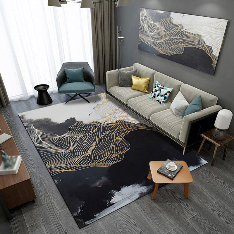Green and blue bedroom rug Modern abstract twisted line pattern rug Polyester non-slip backing rug | Bowlift