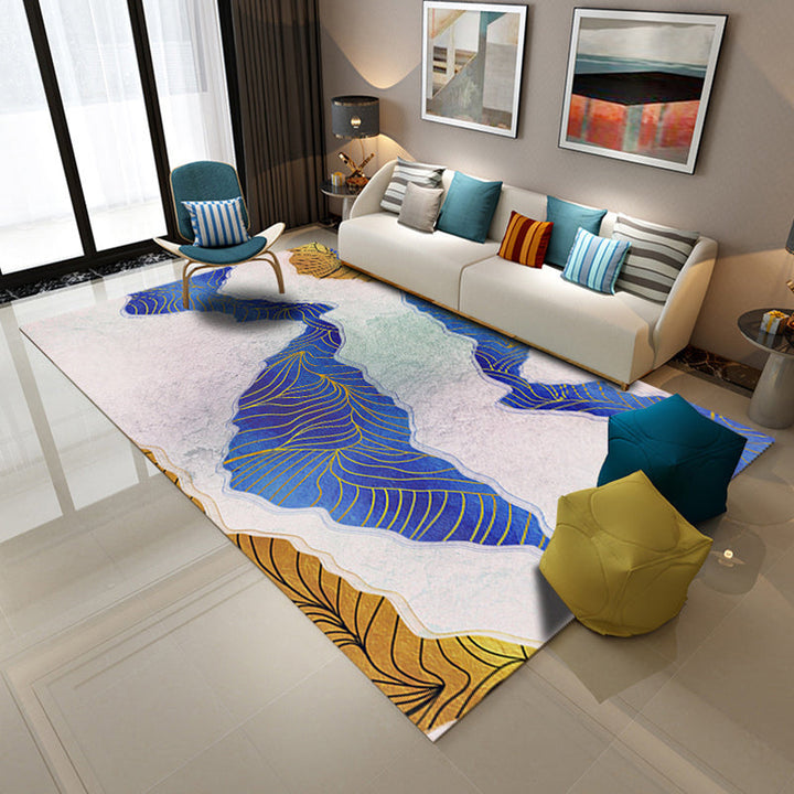 Green and blue bedroom rug Modern abstract twisted line pattern rug Polyester non-slip backing rug | Bowlift