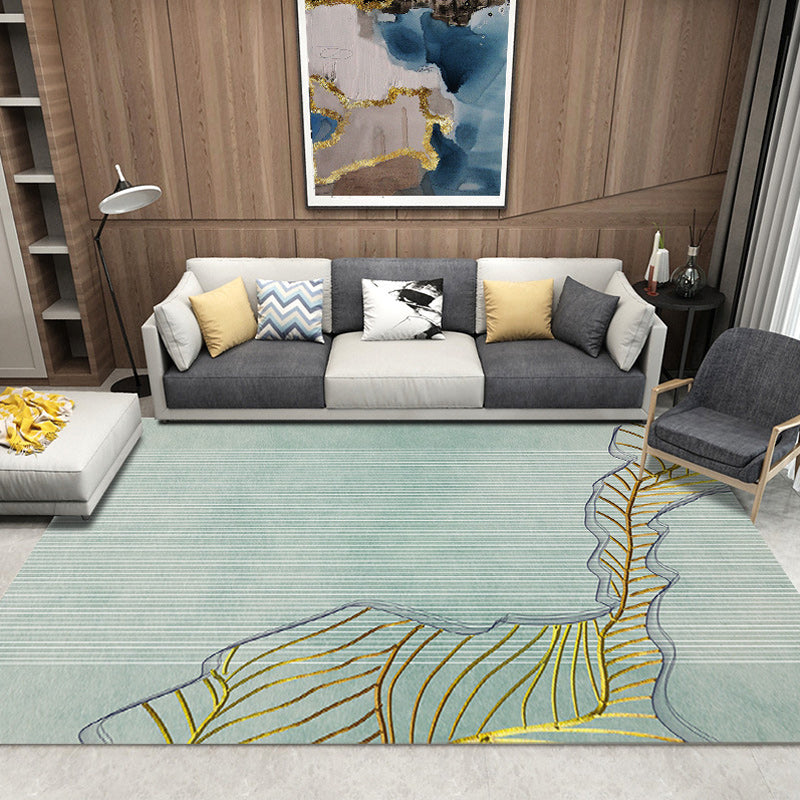 Green and blue bedroom rug Modern abstract twisted line pattern rug Polyester non-slip backing rug | Bowlift