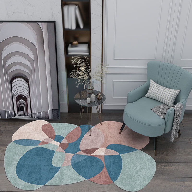 BowLift | Novelty Living Room irregular rug in gray and blue color block print rug polyester non-slip backing area rug