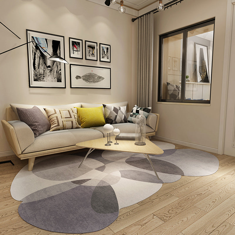 BowLift | Novelty Living Room irregular rug in gray and blue color block print rug polyester non-slip backing area rug