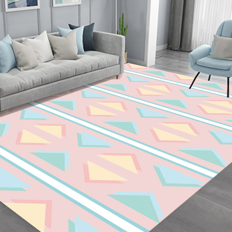 Contemporary modern rug in pink triangle pattern rug polyester stain-resistant rug for home decor | Bowlift