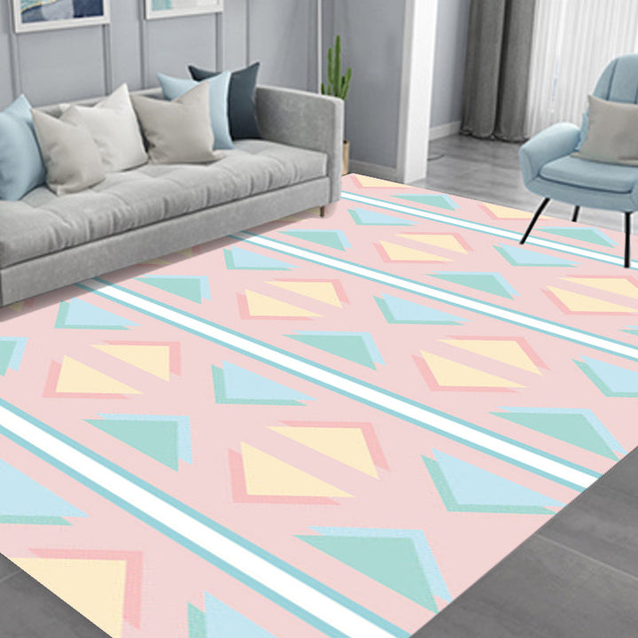 Contemporary modern rug in pink triangle pattern rug polyester stain-resistant rug for home decor | Bowlift