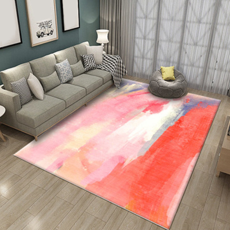Modern rug for the living room in green and blue abstract painting print rug polyester pet-friendly area rug | Bowlift