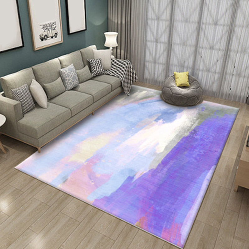 Modern rug for the living room in green and blue abstract painting print rug polyester pet-friendly area rug | Bowlift