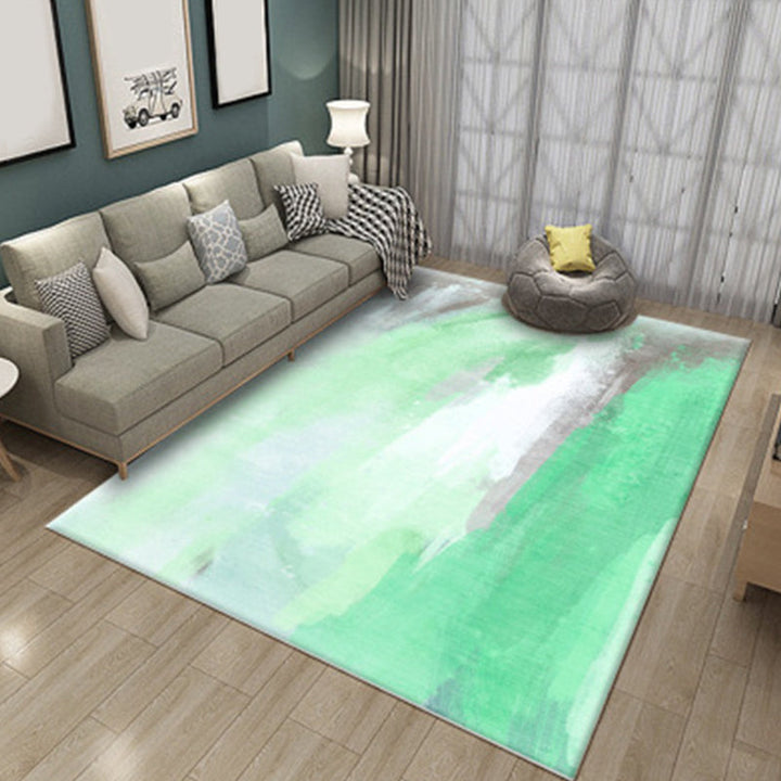 Modern rug for the living room in green and blue abstract painting print rug polyester pet-friendly area rug | Bowlift