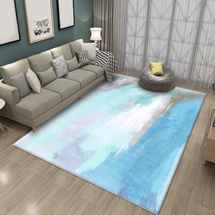 Modern rug for the living room in green and blue abstract painting print rug polyester pet-friendly area rug | Bowlift