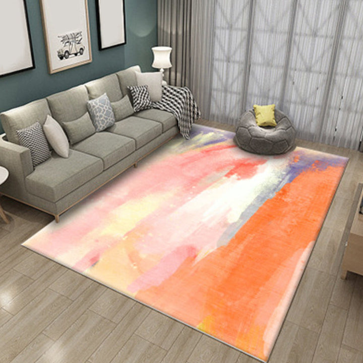 Modern rug for the living room in green and blue abstract painting print rug polyester pet-friendly area rug | Bowlift