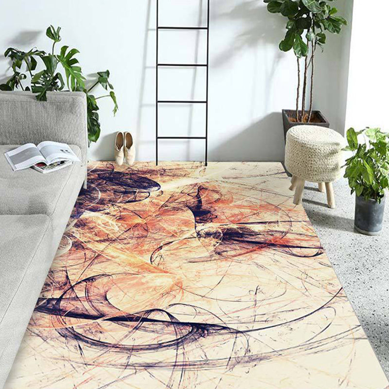 Modern living room carpet in orange and purple abstract paint print carpet polyester non-slip backing carpet | Bowlift