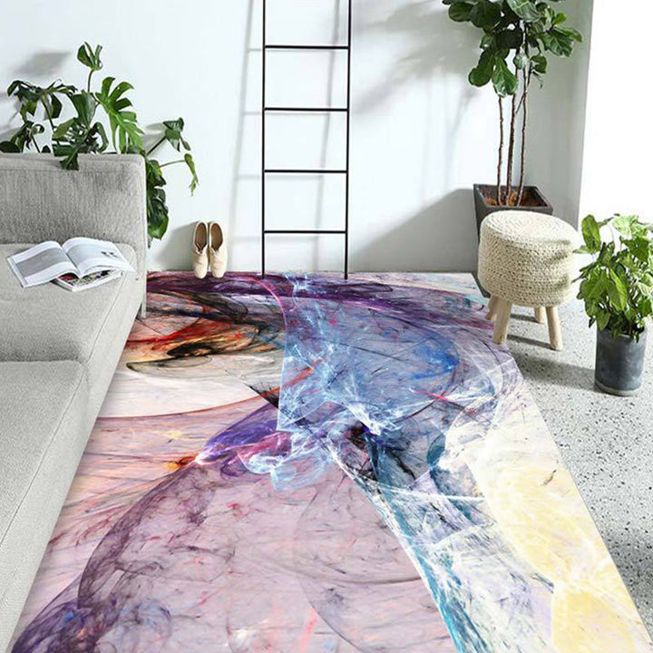 Modern living room carpet in orange and purple abstract paint print carpet polyester non-slip backing carpet | Bowlift