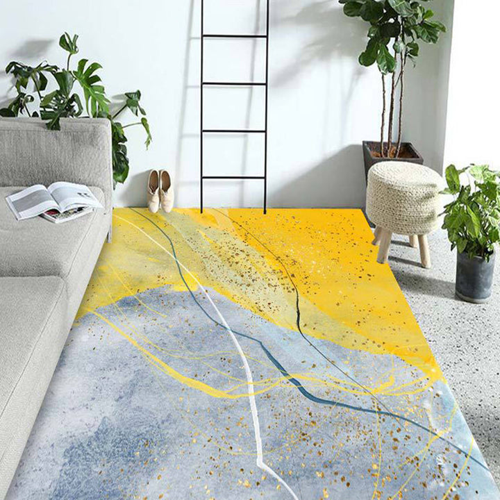 Modern living room carpet in orange and purple abstract paint print carpet polyester non-slip backing carpet | Bowlift