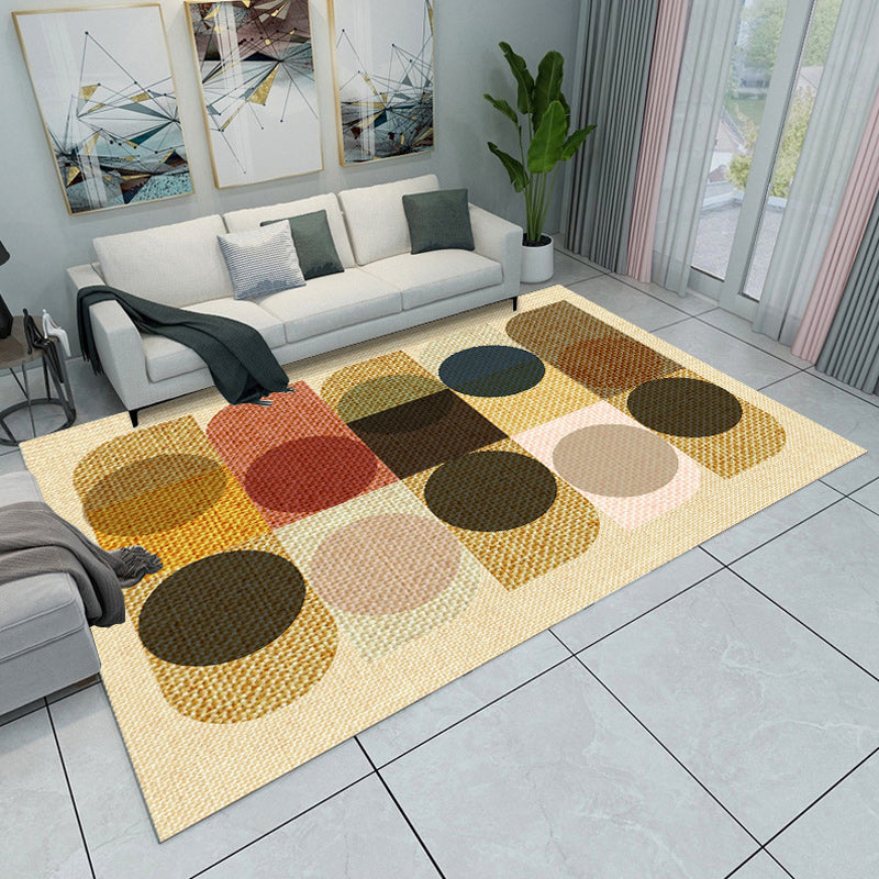 Gray and Yellow Bedroom Rug Modern Color Block Circle Rectangle Pattern Rug Polyester Washable Rug | Bowlift