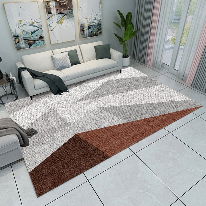 Modern living room rug in blue and gray color block triangle pattern rug polyester machine-supported rug | Bowlift