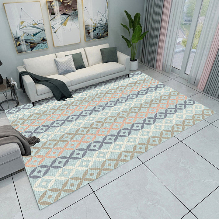 Modern living room rug in blue and gray color block triangle pattern rug polyester machine-supported rug | Bowlift