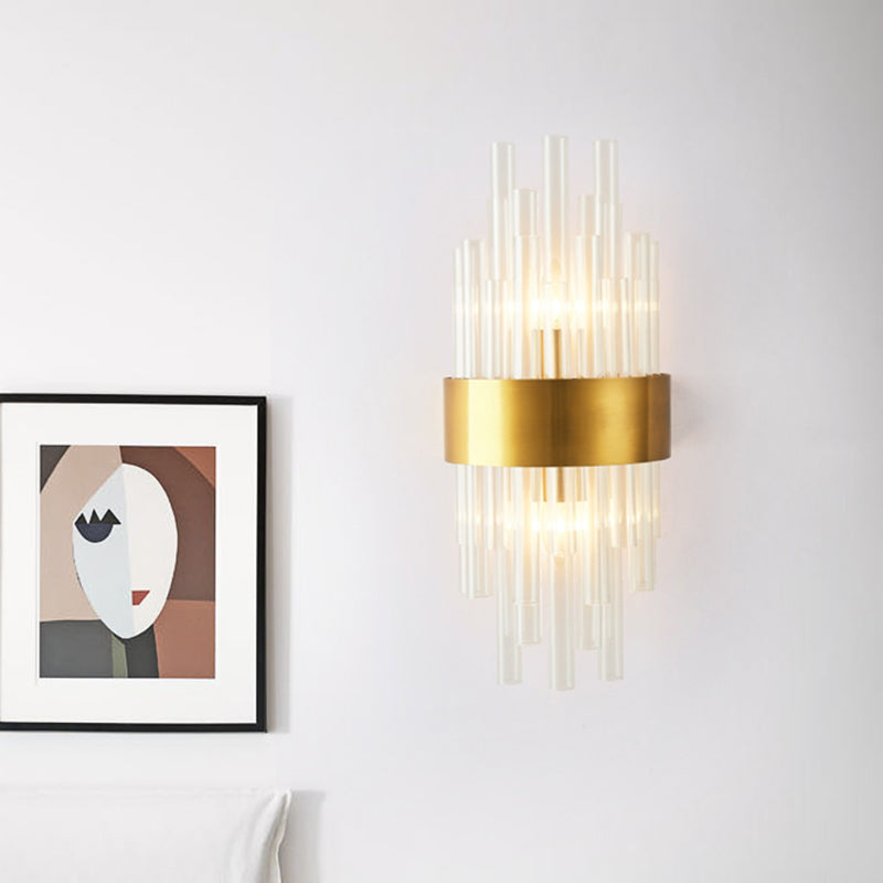 BowLift | Gold Finish Half Shade Wall Lamp Modern 2 Heads Crystal Tube Wall Lighting Ideas for Hallway