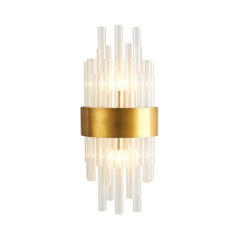 BowLift | Gold Finish Half Shade Wall Lamp Modern 2 Heads Crystal Tube Wall Lighting Ideas for Hallway