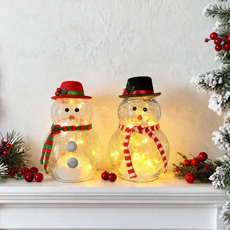 Decorative glass snowman figurine with lighting