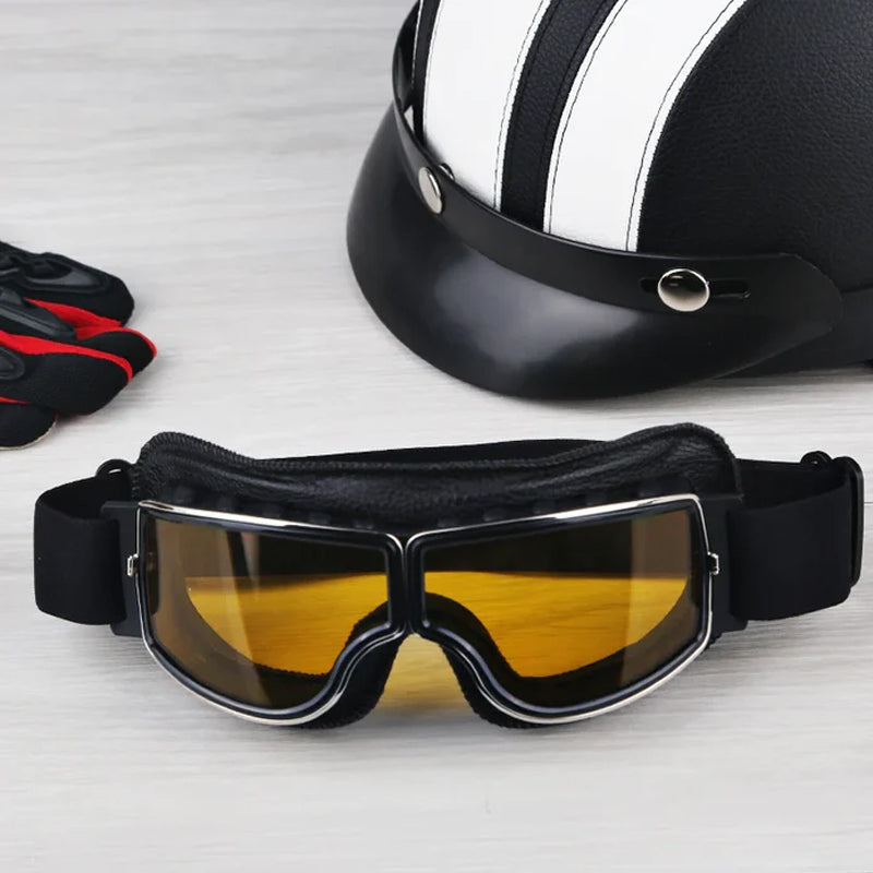 BowLift | RoadRider | Vintage Motorcycle Goggles with Interchangeable Lenses and Comfort Padding